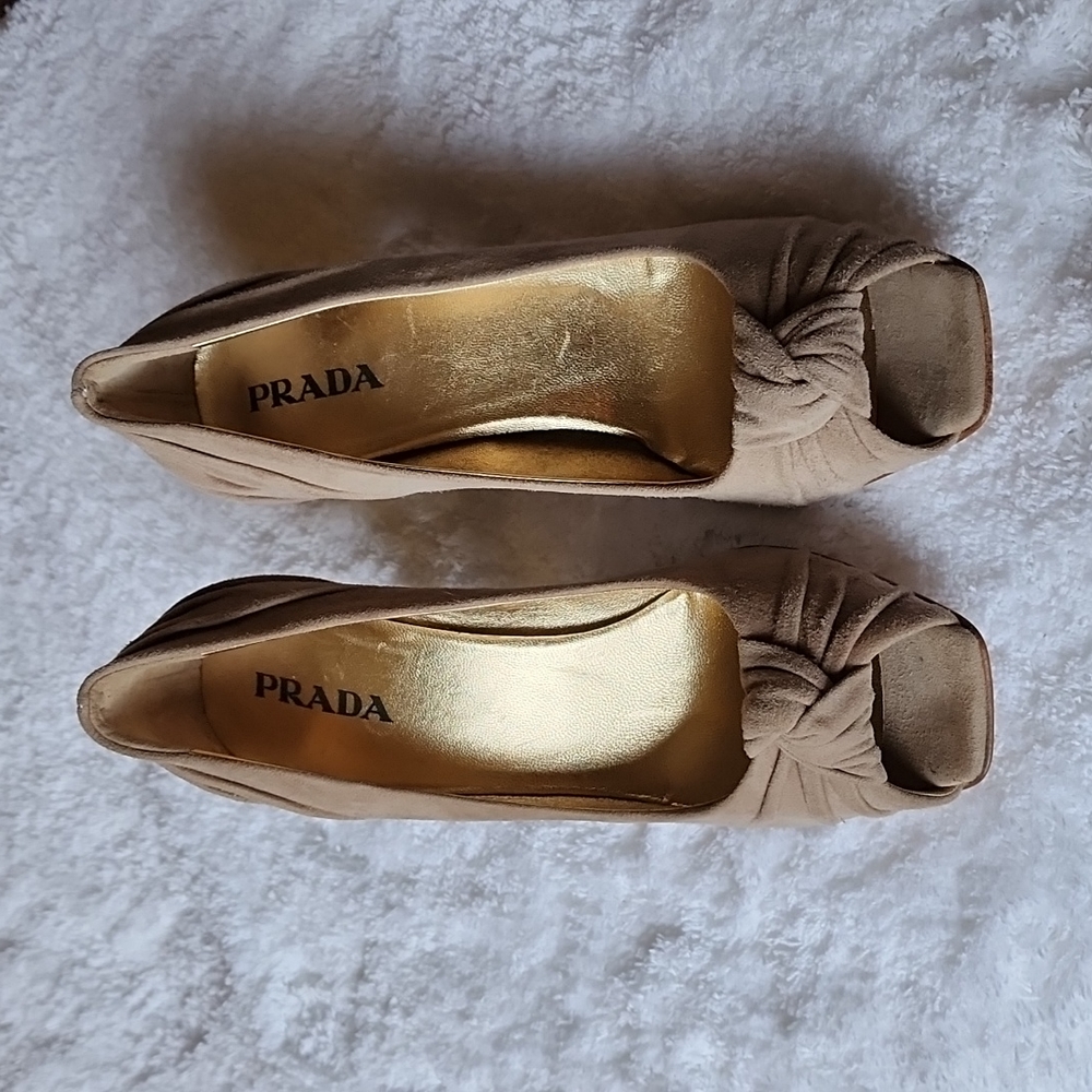 Vintage Prada Tan Suede Heels